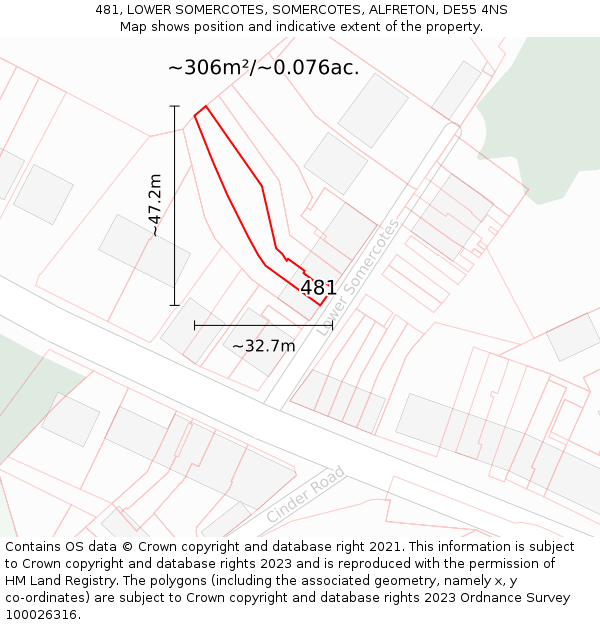 481, LOWER SOMERCOTES, SOMERCOTES, ALFRETON, DE55 4NS: Plot and title map