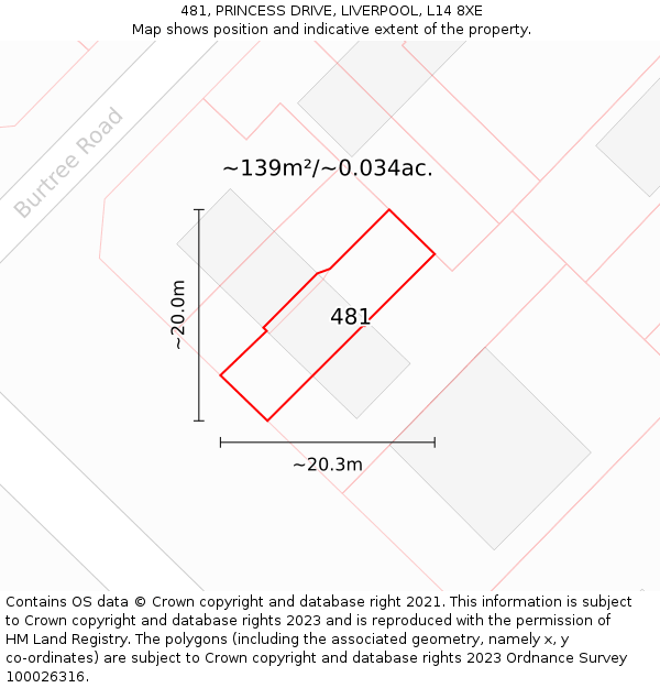481, PRINCESS DRIVE, LIVERPOOL, L14 8XE: Plot and title map