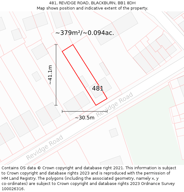 481, REVIDGE ROAD, BLACKBURN, BB1 8DH: Plot and title map