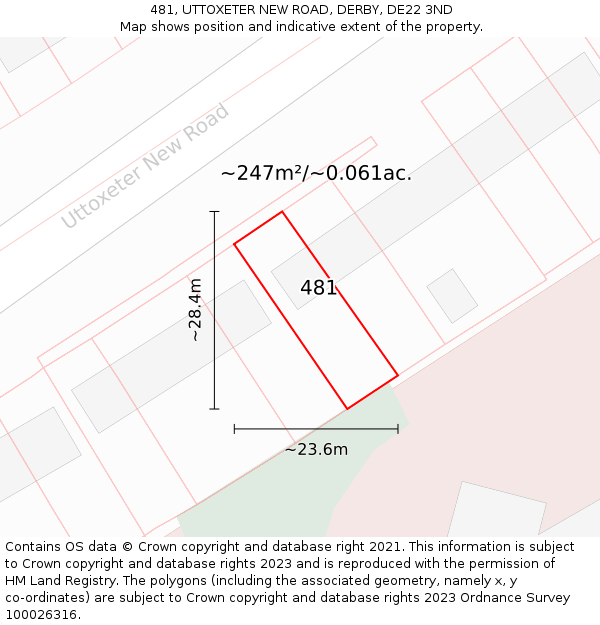 481, UTTOXETER NEW ROAD, DERBY, DE22 3ND: Plot and title map
