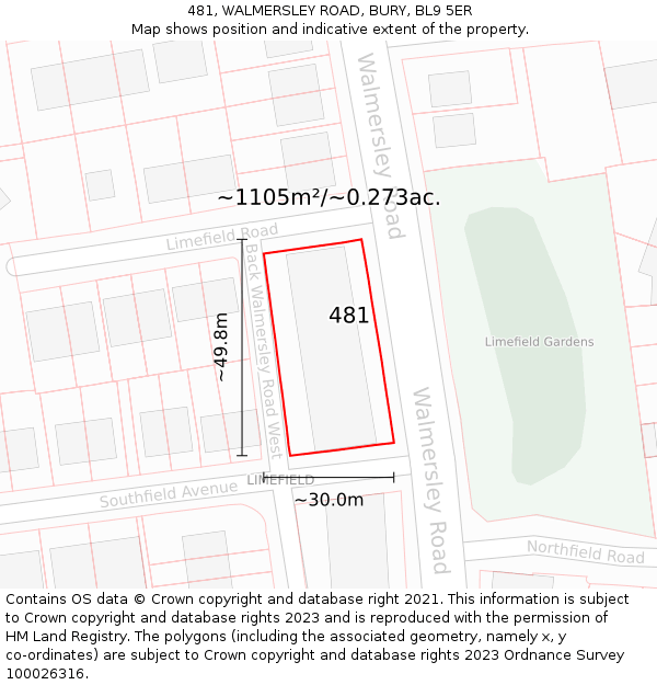 481, WALMERSLEY ROAD, BURY, BL9 5ER: Plot and title map