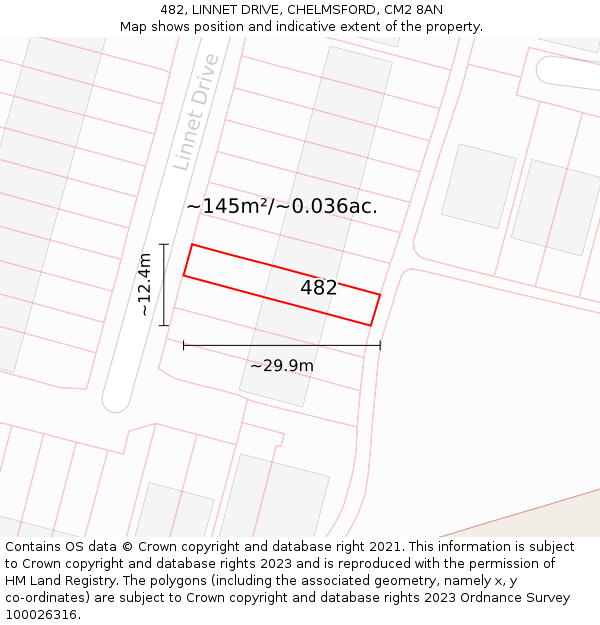 482, LINNET DRIVE, CHELMSFORD, CM2 8AN: Plot and title map