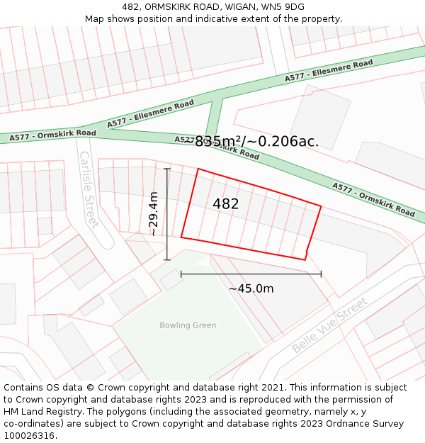 482, ORMSKIRK ROAD, WIGAN, WN5 9DG: Plot and title map