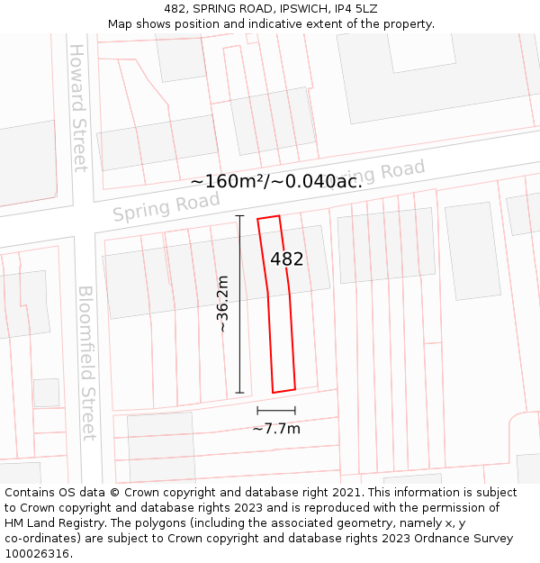 482, SPRING ROAD, IPSWICH, IP4 5LZ: Plot and title map