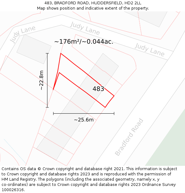483, BRADFORD ROAD, HUDDERSFIELD, HD2 2LL: Plot and title map