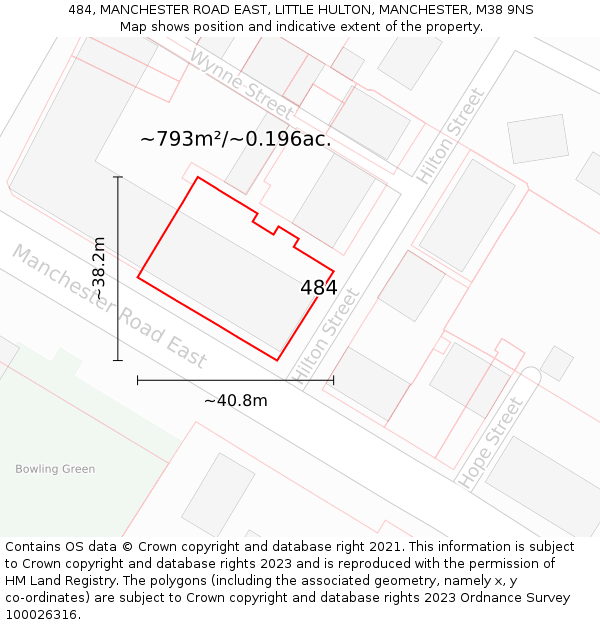 484, MANCHESTER ROAD EAST, LITTLE HULTON, MANCHESTER, M38 9NS: Plot and title map