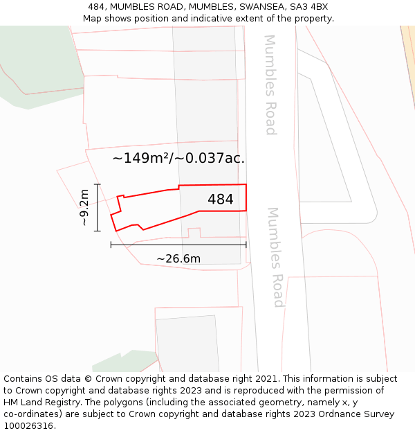 484, MUMBLES ROAD, MUMBLES, SWANSEA, SA3 4BX: Plot and title map
