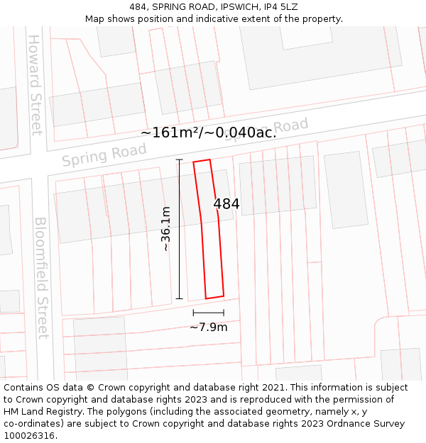 484, SPRING ROAD, IPSWICH, IP4 5LZ: Plot and title map