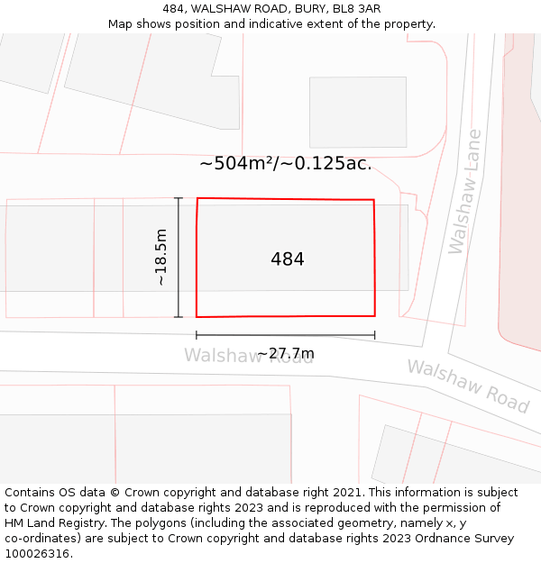 484, WALSHAW ROAD, BURY, BL8 3AR: Plot and title map