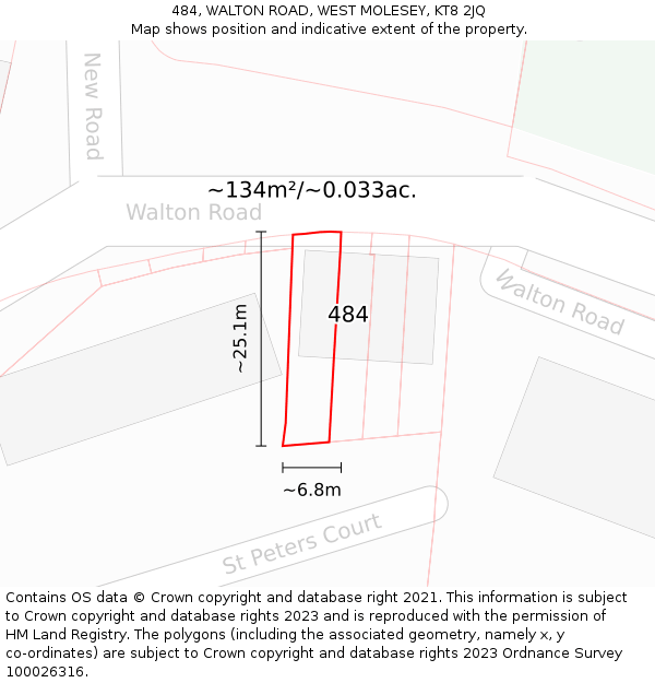 484, WALTON ROAD, WEST MOLESEY, KT8 2JQ: Plot and title map