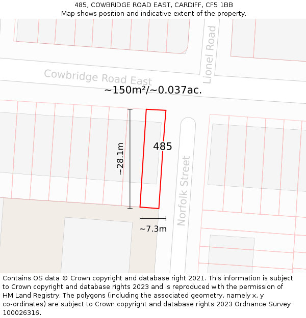 485, COWBRIDGE ROAD EAST, CARDIFF, CF5 1BB: Plot and title map