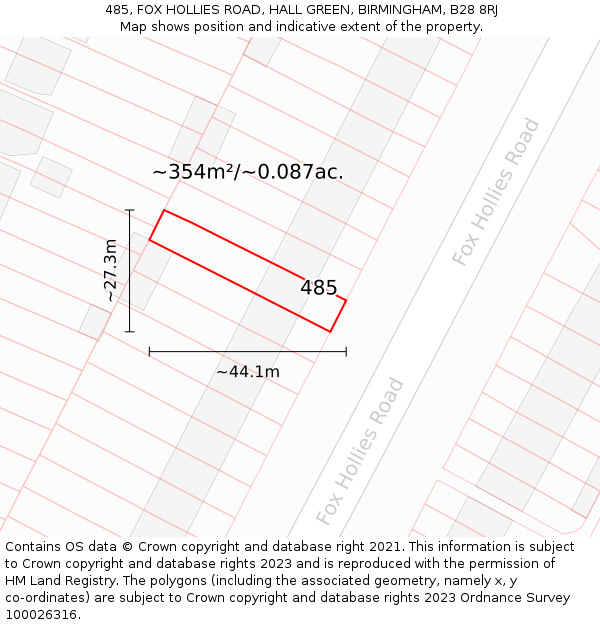 485, FOX HOLLIES ROAD, HALL GREEN, BIRMINGHAM, B28 8RJ: Plot and title map