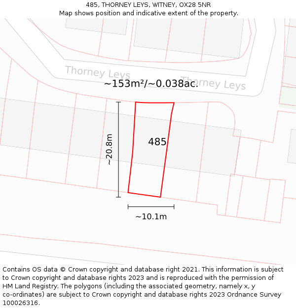 485, THORNEY LEYS, WITNEY, OX28 5NR: Plot and title map