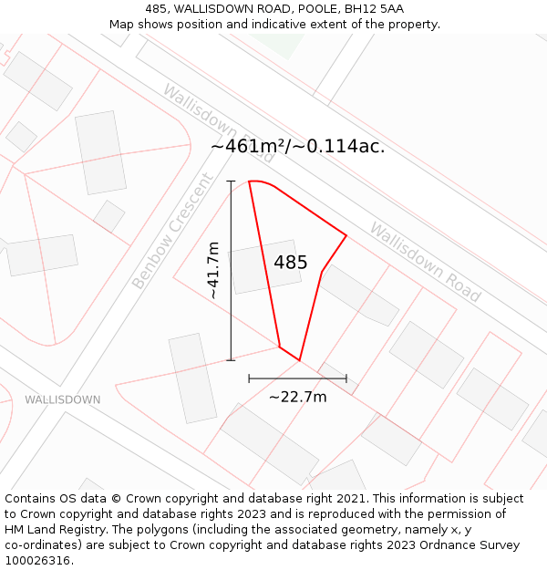 485, WALLISDOWN ROAD, POOLE, BH12 5AA: Plot and title map