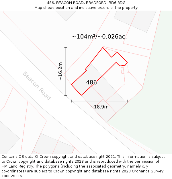 486, BEACON ROAD, BRADFORD, BD6 3DG: Plot and title map