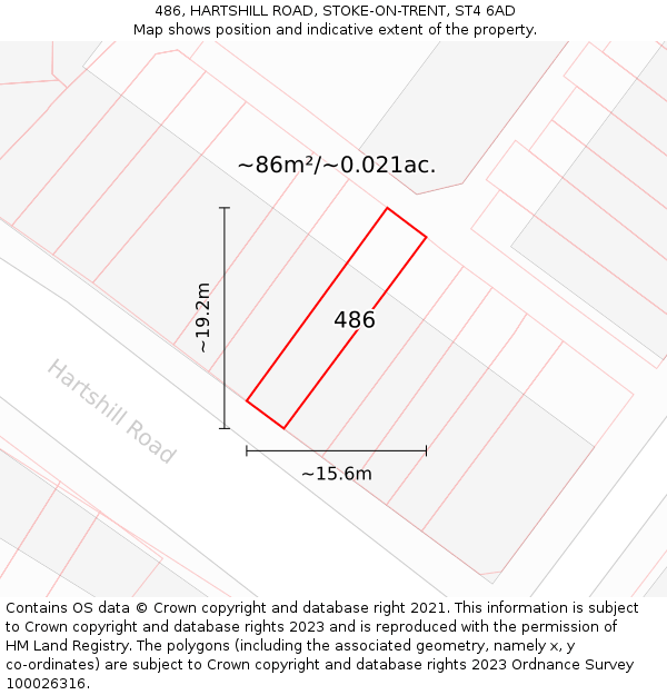 486, HARTSHILL ROAD, STOKE-ON-TRENT, ST4 6AD: Plot and title map