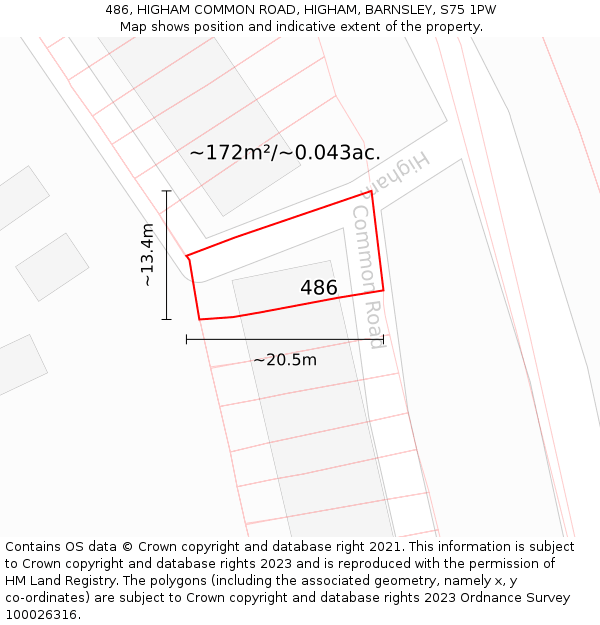 486, HIGHAM COMMON ROAD, HIGHAM, BARNSLEY, S75 1PW: Plot and title map