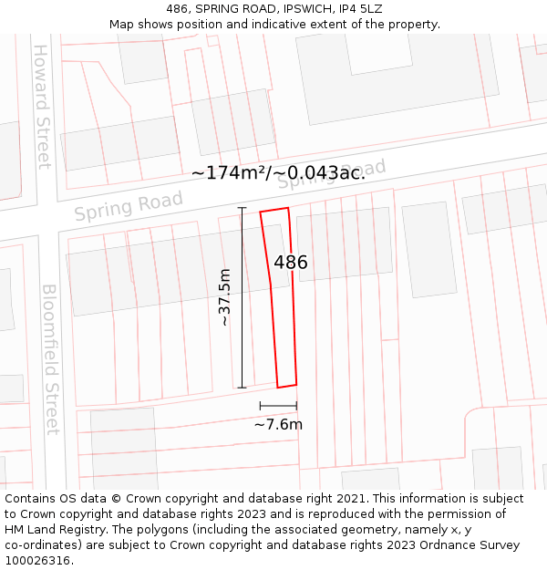 486, SPRING ROAD, IPSWICH, IP4 5LZ: Plot and title map