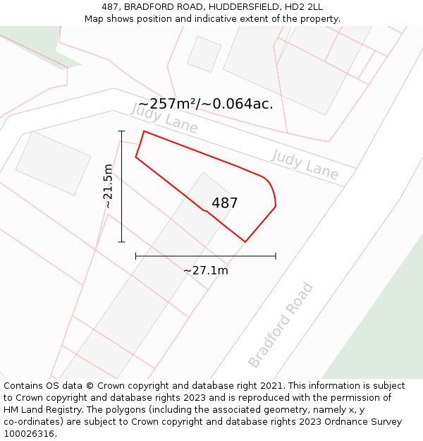 487, BRADFORD ROAD, HUDDERSFIELD, HD2 2LL: Plot and title map