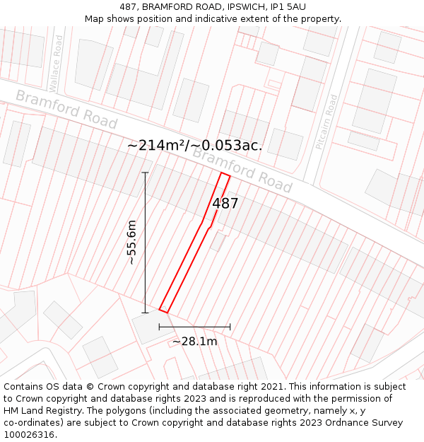 487, BRAMFORD ROAD, IPSWICH, IP1 5AU: Plot and title map