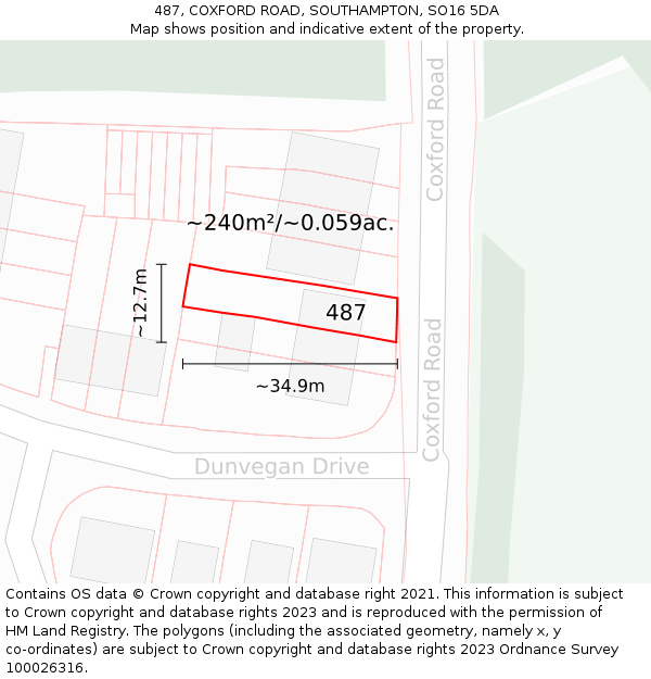 487, COXFORD ROAD, SOUTHAMPTON, SO16 5DA: Plot and title map