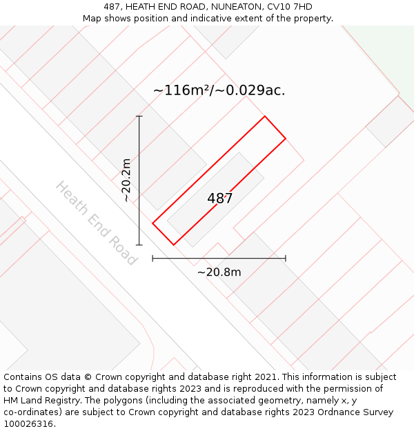 487, HEATH END ROAD, NUNEATON, CV10 7HD: Plot and title map