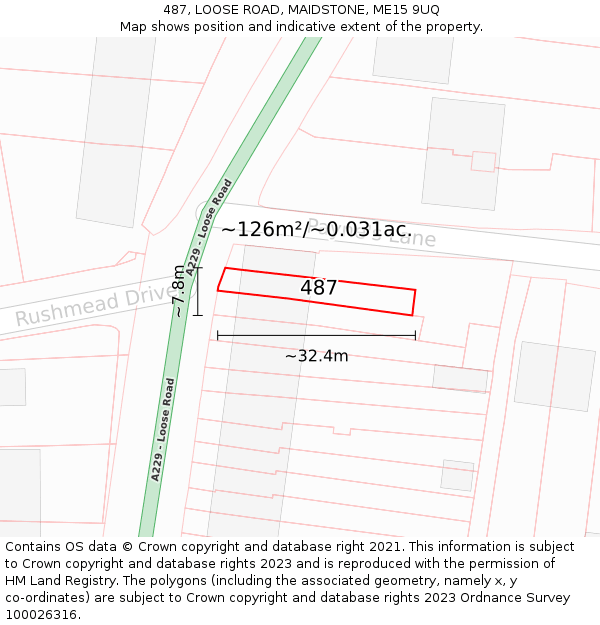 487, LOOSE ROAD, MAIDSTONE, ME15 9UQ: Plot and title map