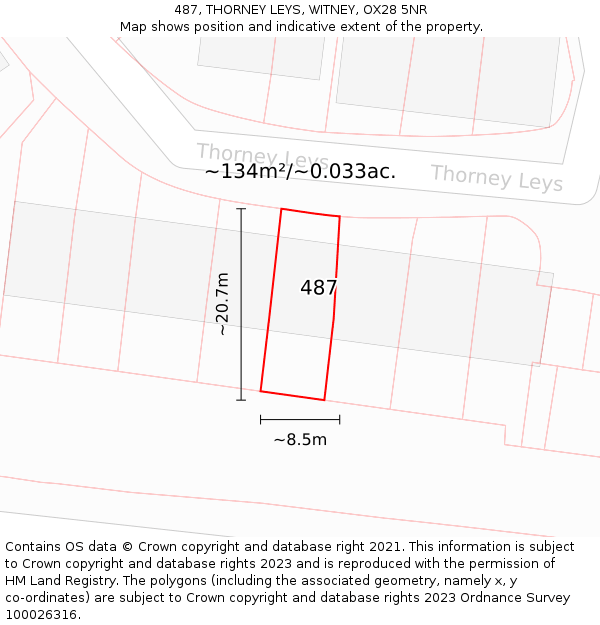 487, THORNEY LEYS, WITNEY, OX28 5NR: Plot and title map