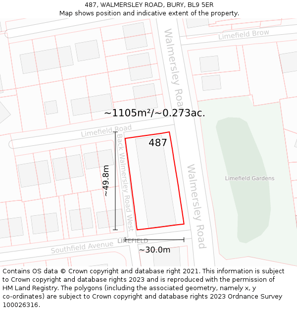 487, WALMERSLEY ROAD, BURY, BL9 5ER: Plot and title map