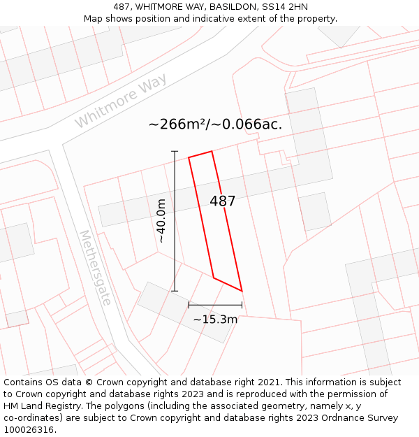 487, WHITMORE WAY, BASILDON, SS14 2HN: Plot and title map