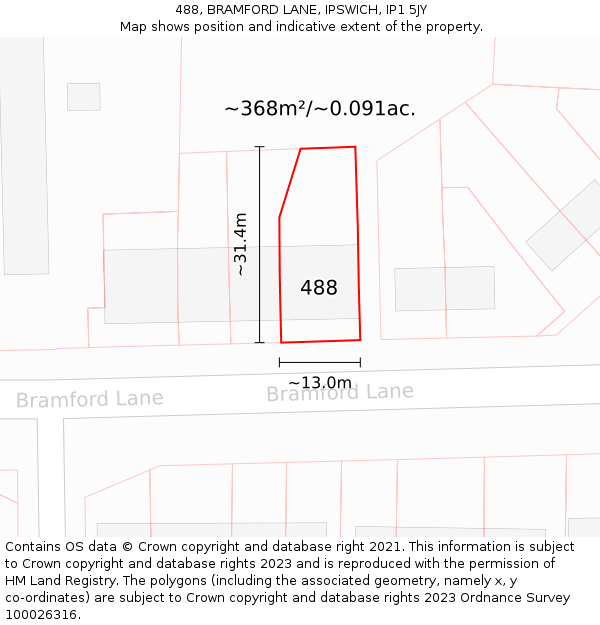 488, BRAMFORD LANE, IPSWICH, IP1 5JY: Plot and title map