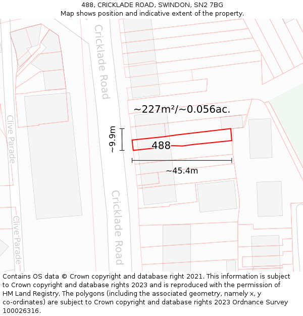 488, CRICKLADE ROAD, SWINDON, SN2 7BG: Plot and title map