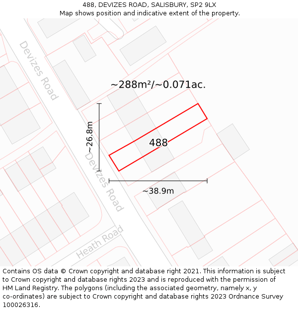 488, DEVIZES ROAD, SALISBURY, SP2 9LX: Plot and title map