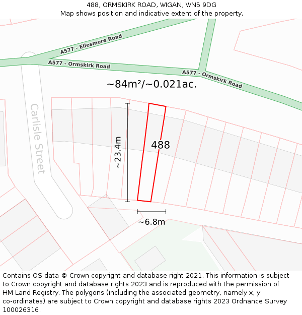 488, ORMSKIRK ROAD, WIGAN, WN5 9DG: Plot and title map
