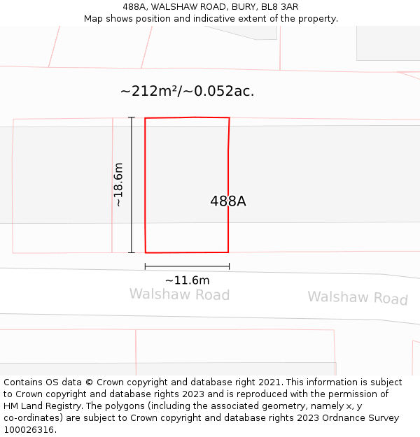 488A, WALSHAW ROAD, BURY, BL8 3AR: Plot and title map