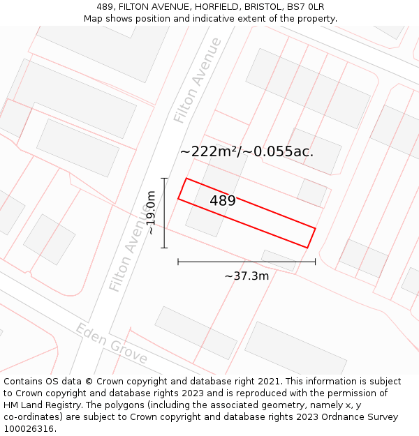 489, FILTON AVENUE, HORFIELD, BRISTOL, BS7 0LR: Plot and title map