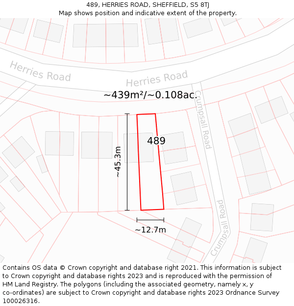 489, HERRIES ROAD, SHEFFIELD, S5 8TJ: Plot and title map