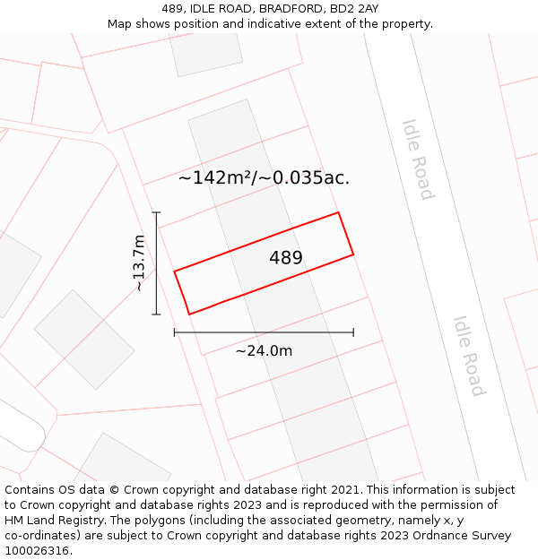 489, IDLE ROAD, BRADFORD, BD2 2AY: Plot and title map