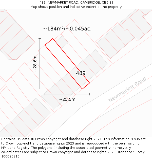 489, NEWMARKET ROAD, CAMBRIDGE, CB5 8JJ: Plot and title map