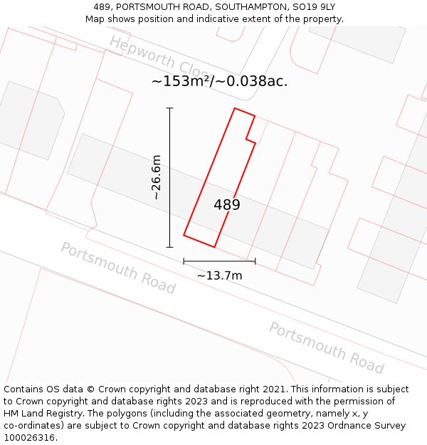 489, PORTSMOUTH ROAD, SOUTHAMPTON, SO19 9LY: Plot and title map