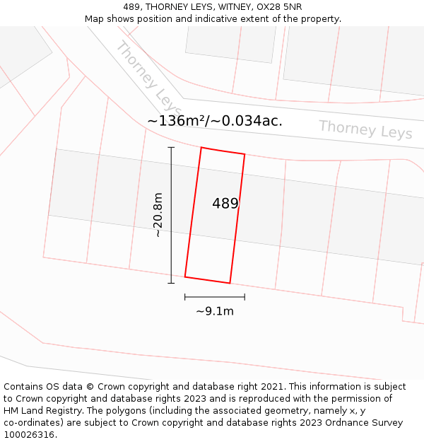 489, THORNEY LEYS, WITNEY, OX28 5NR: Plot and title map