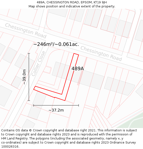 489A, CHESSINGTON ROAD, EPSOM, KT19 9JH: Plot and title map