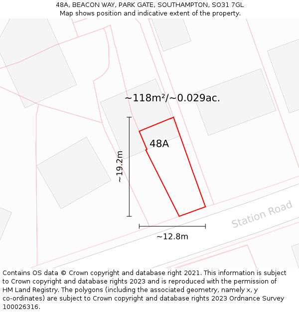48A, BEACON WAY, PARK GATE, SOUTHAMPTON, SO31 7GL: Plot and title map