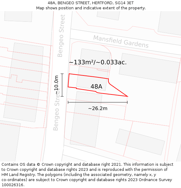 48A, BENGEO STREET, HERTFORD, SG14 3ET: Plot and title map