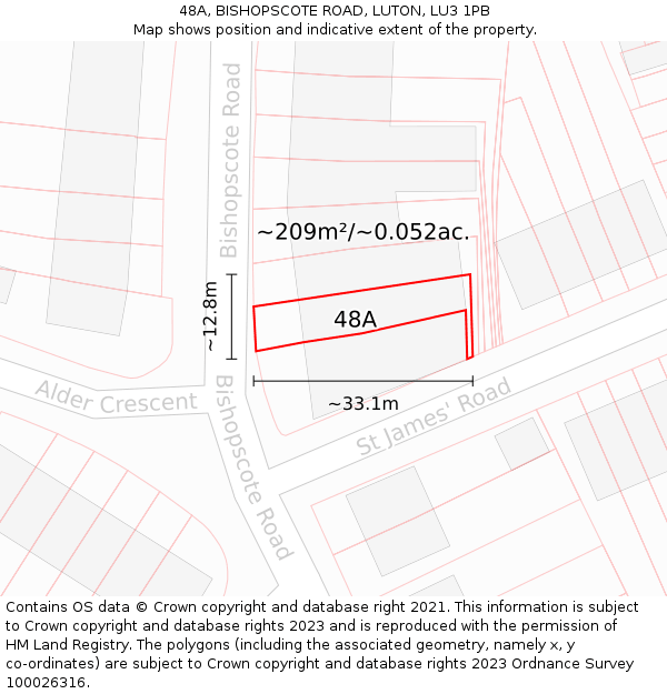 48A, BISHOPSCOTE ROAD, LUTON, LU3 1PB: Plot and title map