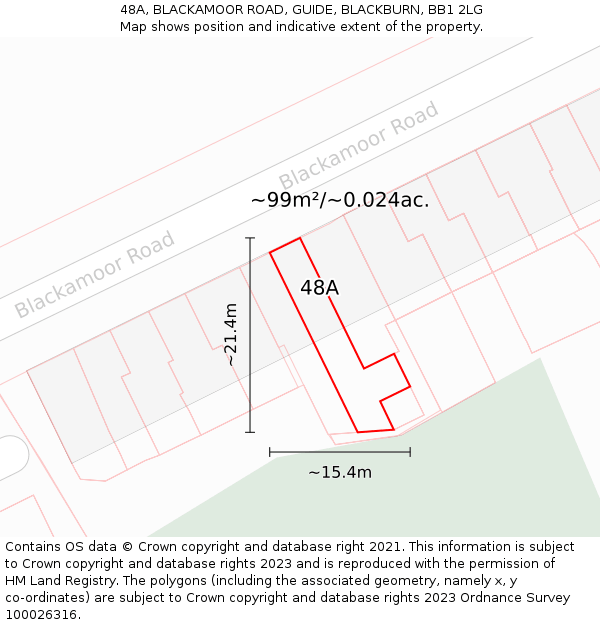 48A, BLACKAMOOR ROAD, GUIDE, BLACKBURN, BB1 2LG: Plot and title map