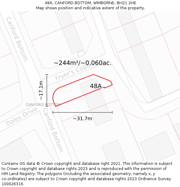 48A, CANFORD BOTTOM, WIMBORNE, BH21 2HE: Plot and title map