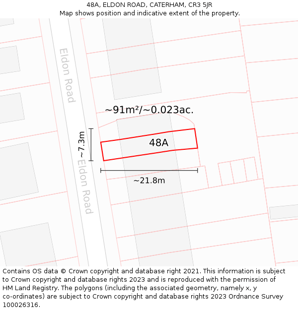 48A, ELDON ROAD, CATERHAM, CR3 5JR: Plot and title map