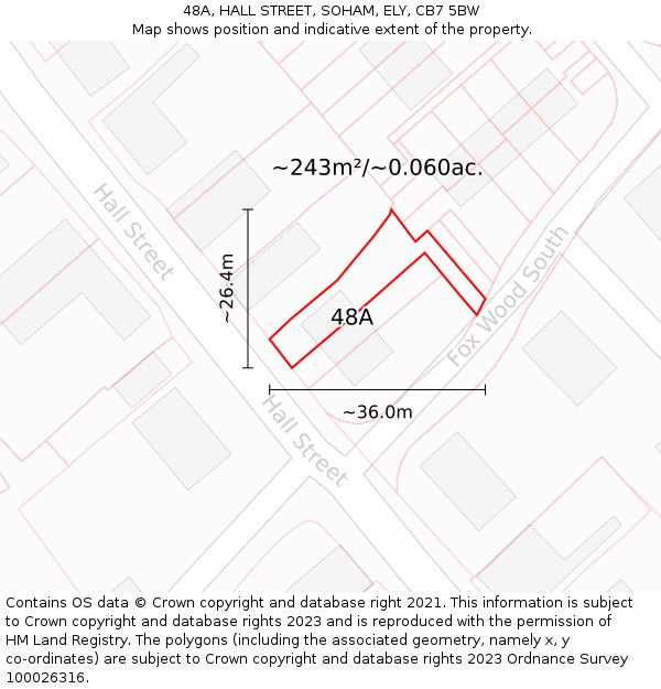 48A, HALL STREET, SOHAM, ELY, CB7 5BW: Plot and title map