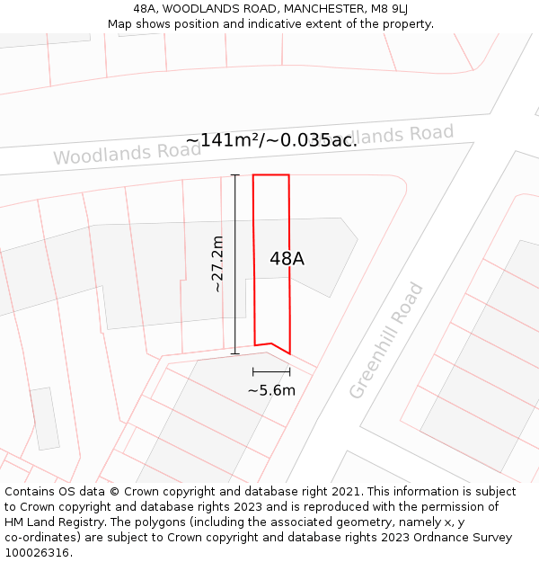 48A, WOODLANDS ROAD, MANCHESTER, M8 9LJ: Plot and title map